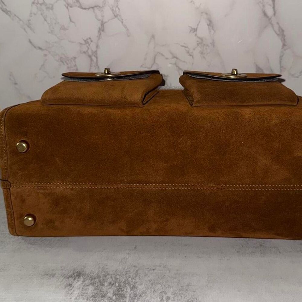 Coach Turnlock Haversack Bag Brown Suede - Picture 6 of 8